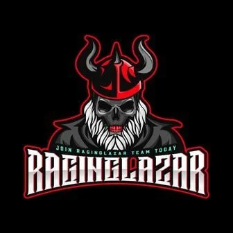 A logo featuring a skull wearing a horned Viking helmet, with a red and black color scheme, and the text 'Join RagingLazar Team Today' and 'RAGING LAZAR'.