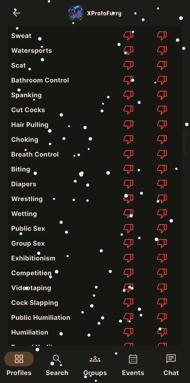 Screenshot of a social media app showing various controversial topics and their corresponding dislike icons, with many topics marked with dislikes.