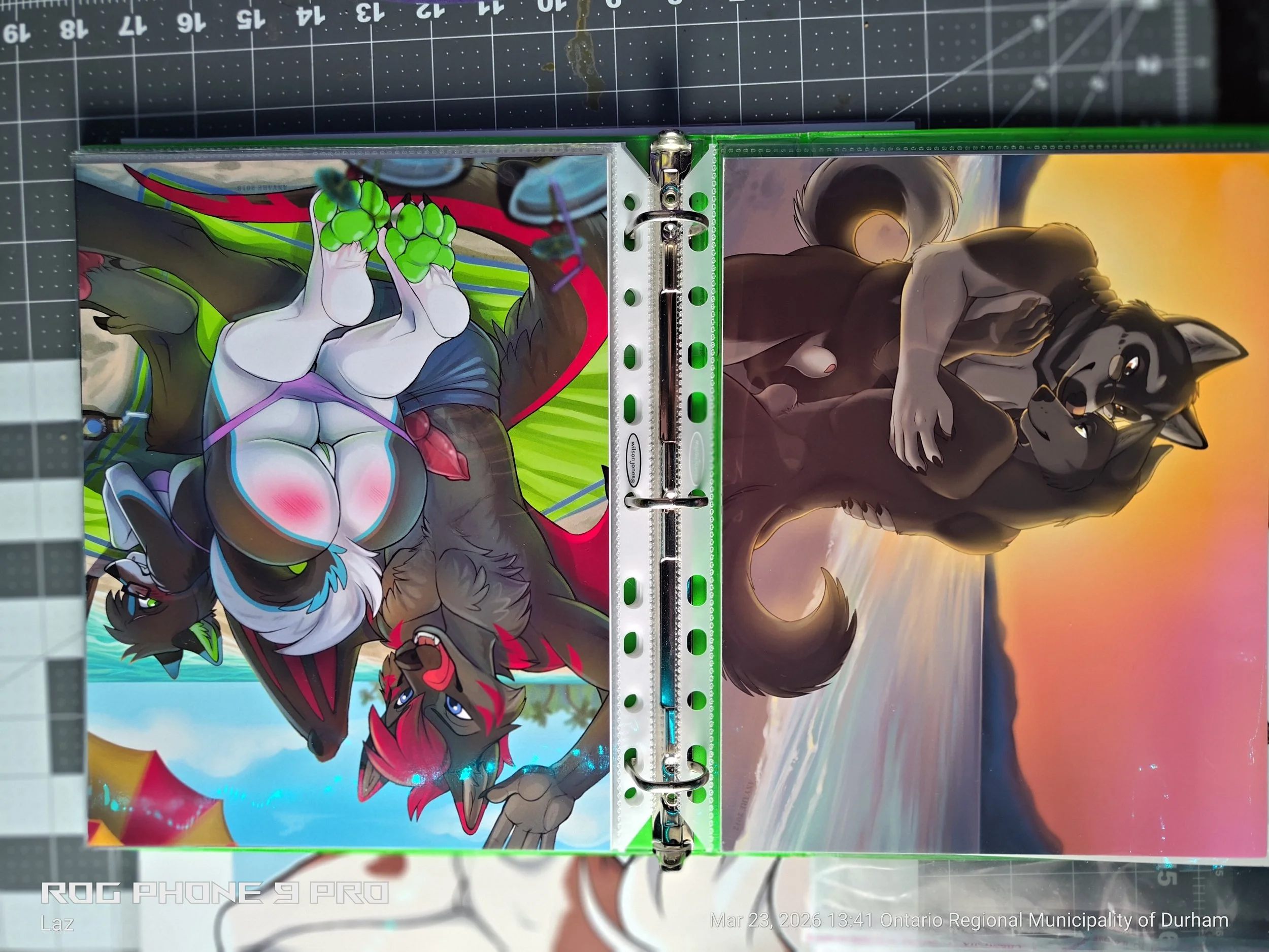 Cover art featuring a fierce wolf-like creature with dark fur and gray markings, standing against a sunset background, holding a smaller animal that resembles a wolf pup in its paws.