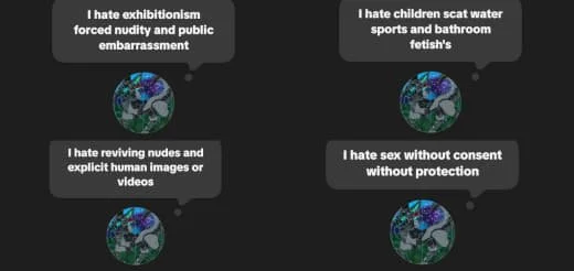 Four black speech bubbles with text expressing hate for various activities, surrounding a globe.