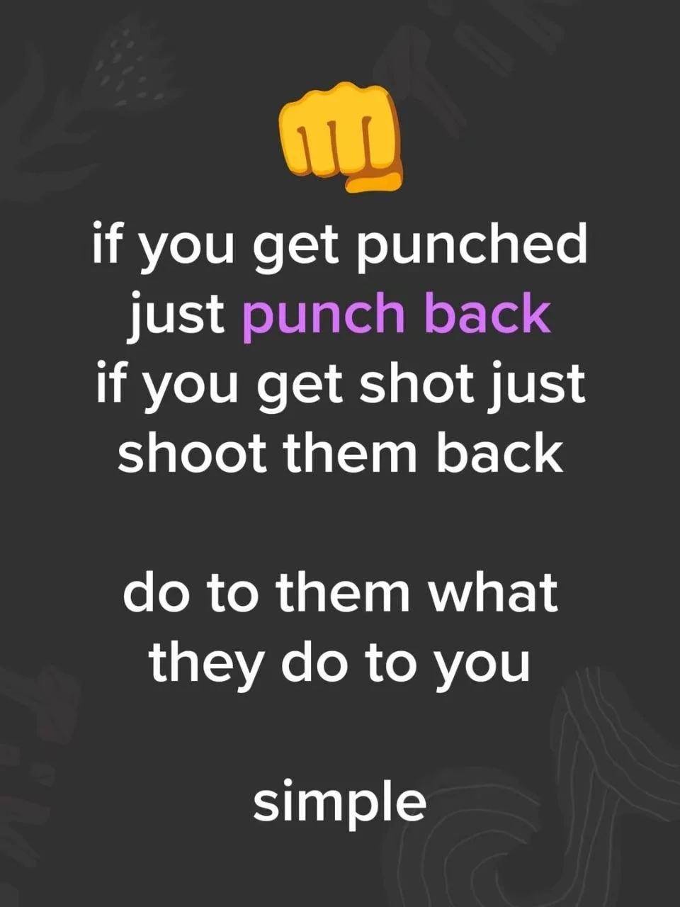 A quote about self-defense with a yellow fist icon at the top, on a dark background.