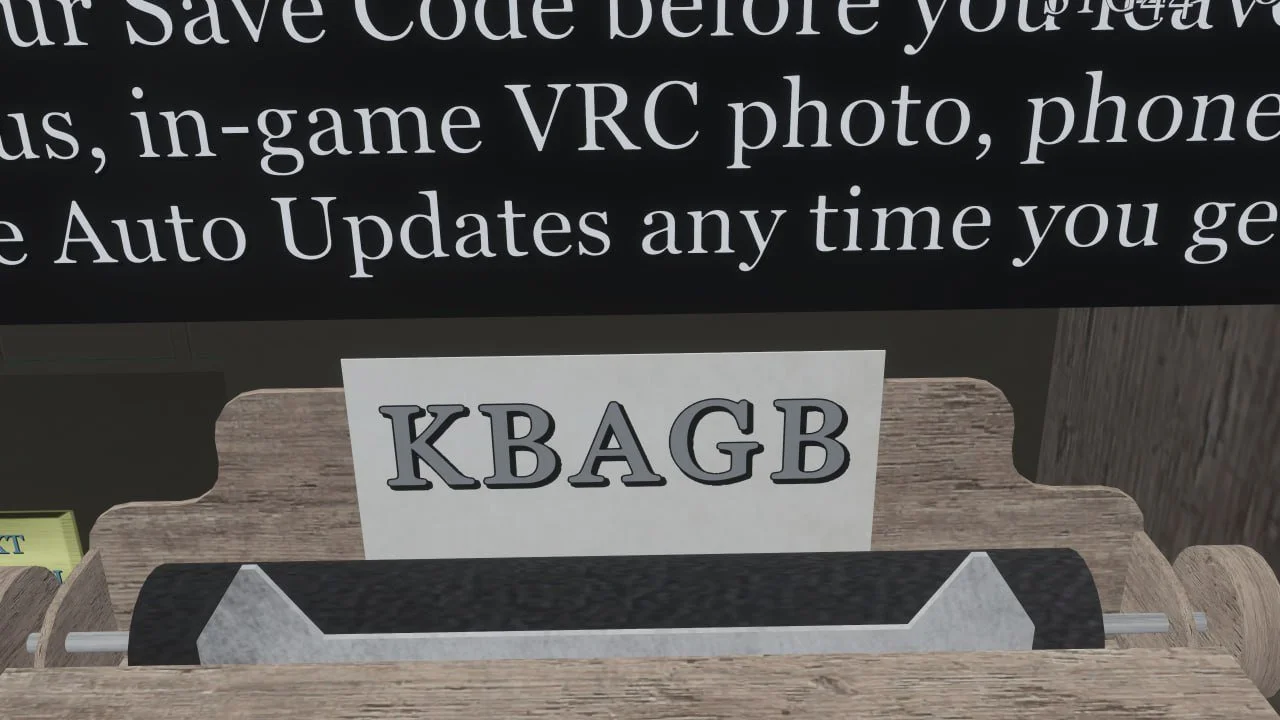 A wooden message holder with a white card displaying the letters 'KBAGB'.