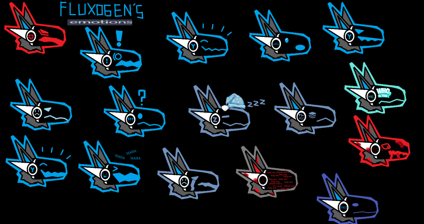 A collection of cartoon-style dragon heads with different emotions and expressions, labeled with words and symbols indicating feelings such as happy, sad, angry, confused, sleepy, and bored, related to moods or emotions.