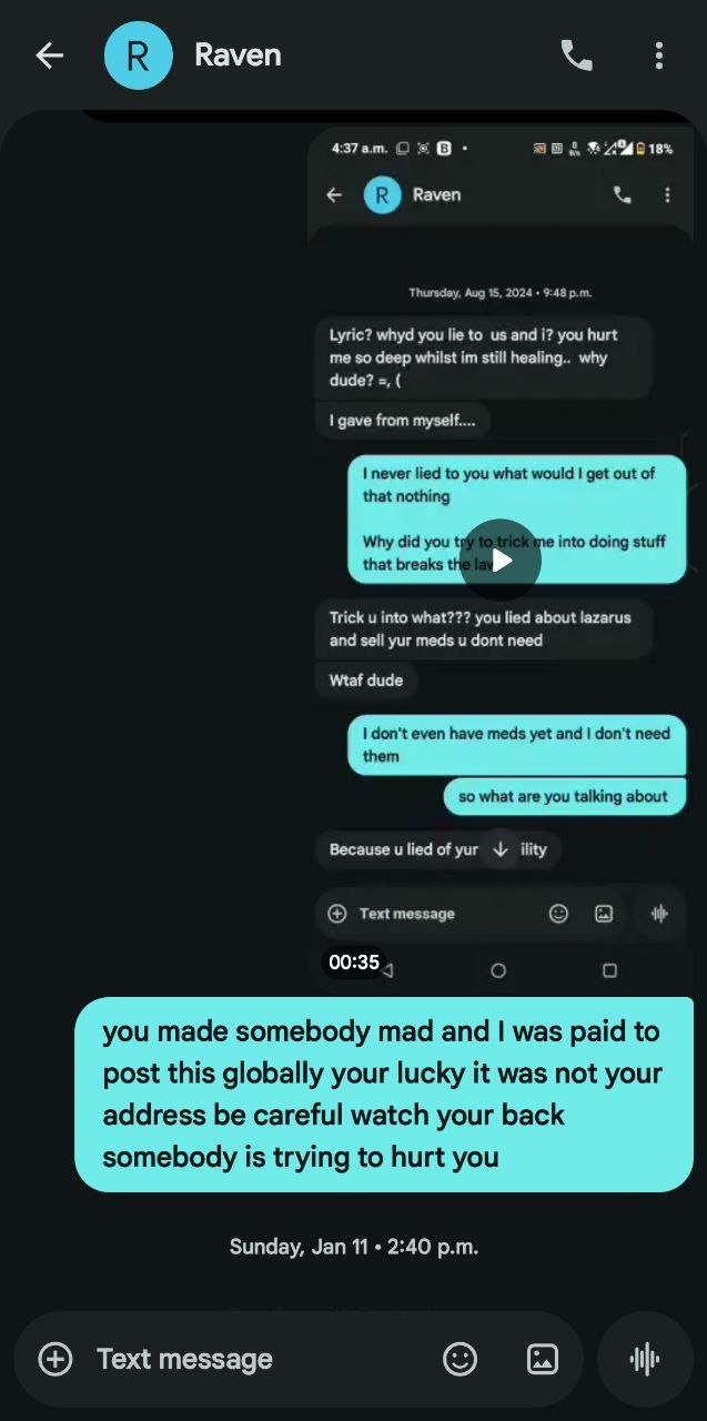 Screenshot of a WhatsApp chat conversation with messages discussing betrayal, distrust, and warnings about someone trying to hurt the recipient.