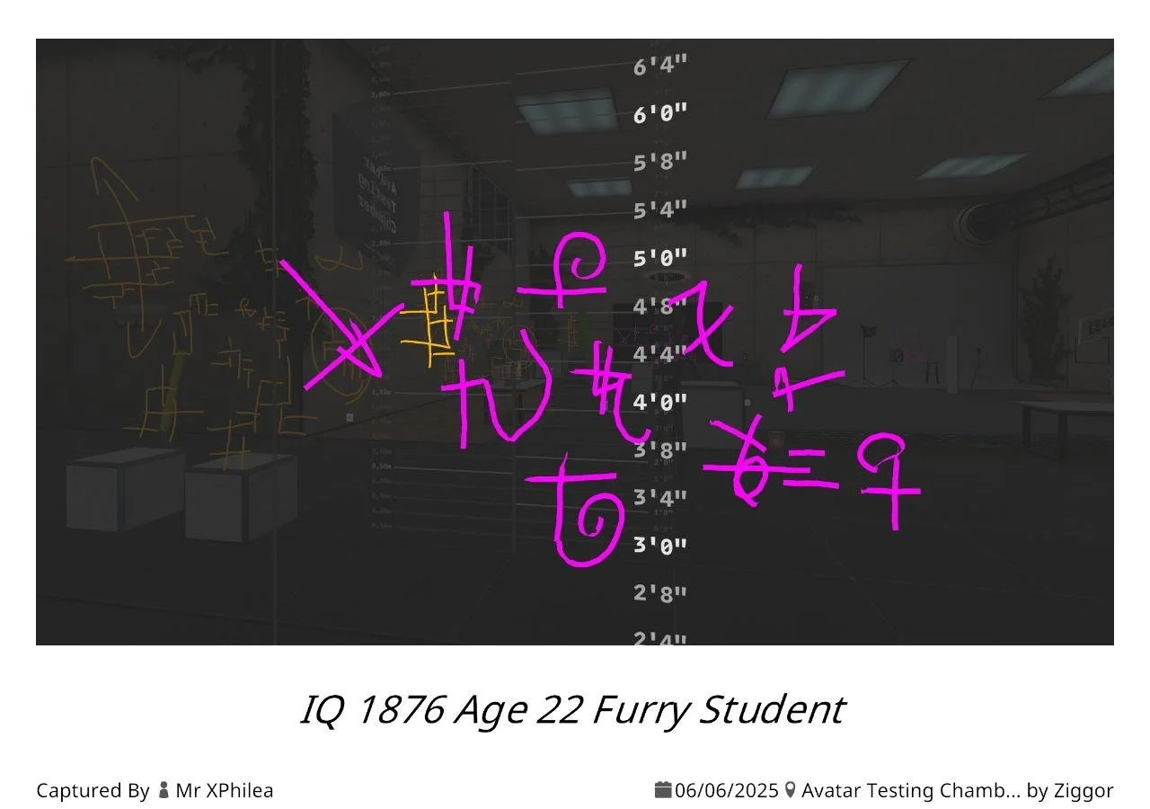 An image of a forensic or investigative scene showing height measurement lines on a wall. Superimposed on the image are pink and yellow handwritten notes and diagrams. The lower part of the image contains text that reads, "IQ 1876 Age 22 Furry Studen