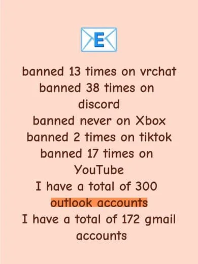 Text list of social media bans and account counts, with an envelope icon at the top.