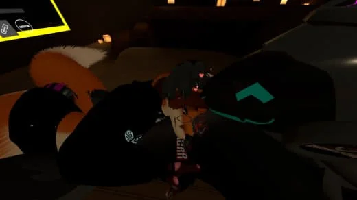 A person in a dark hoodie with animated hearts and symbols above their head, sitting inside a vehicle.