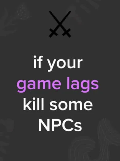 Text saying, 'if your game lags kill some NPCs,' with crossed swords above the text.