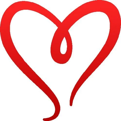 A simple, stylized red heart with a drop-like shape in the center.