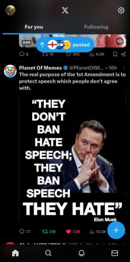 A meme featuring Elon Musk with the caption 'They don't ban hate speech; they ban speech they hate'.