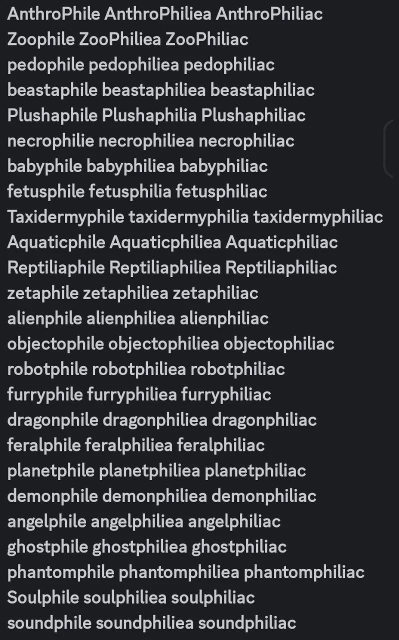 List of scientific names of various animal species, including different types of Philia and Philiac species.