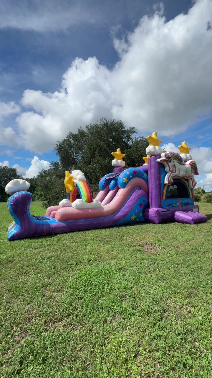 Unicorn Dual Lane Bounce House Slide Combo