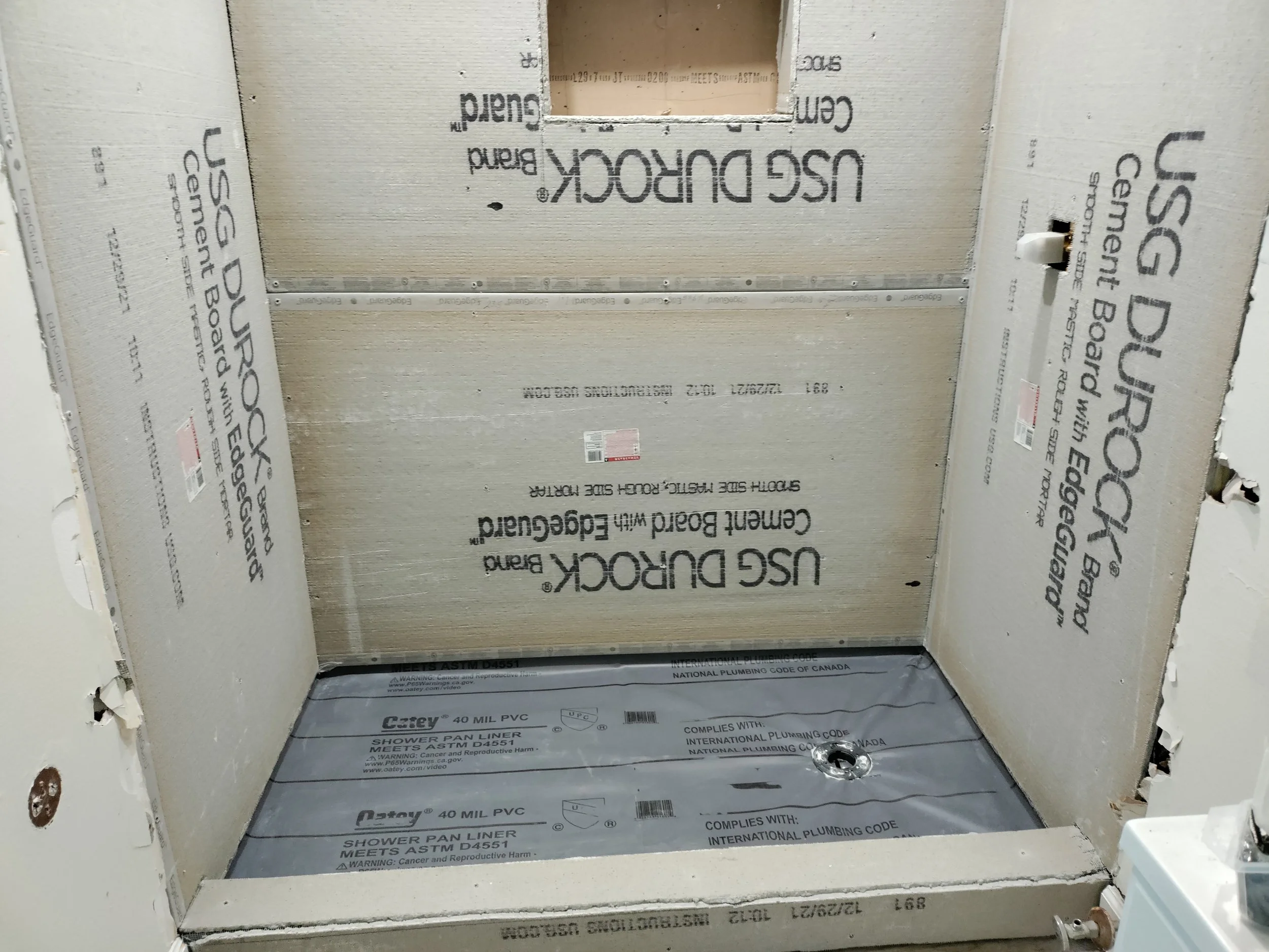 Cement board installation for walk-in shower renovation