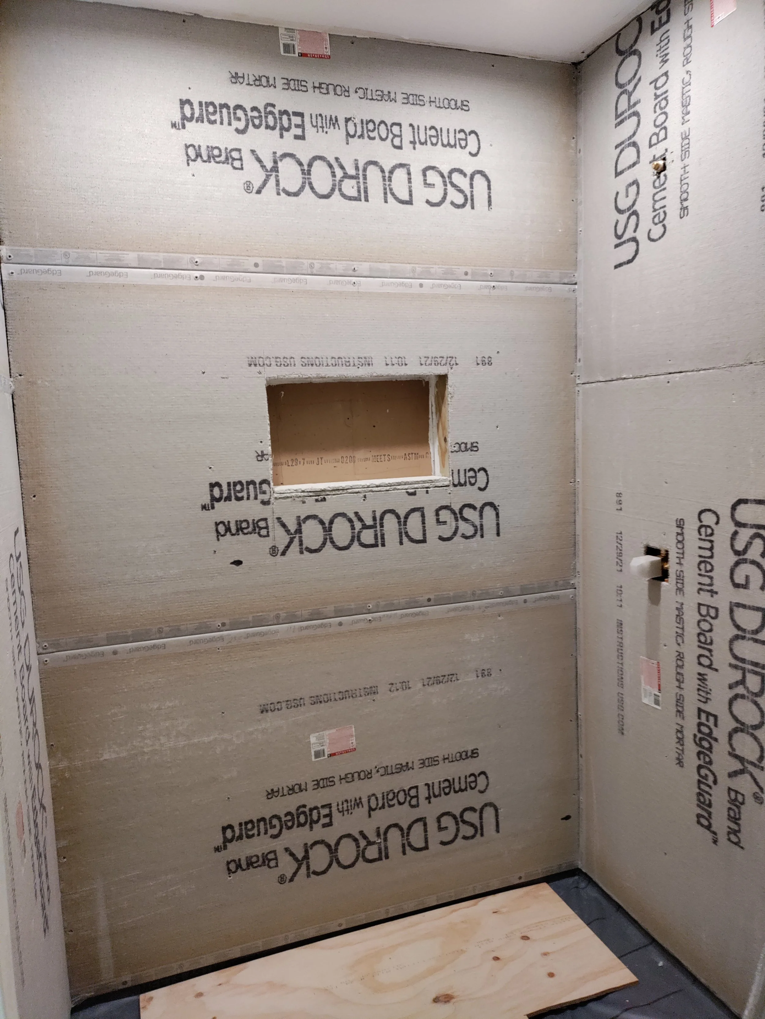 Cement board installation for walk-in shower renovation