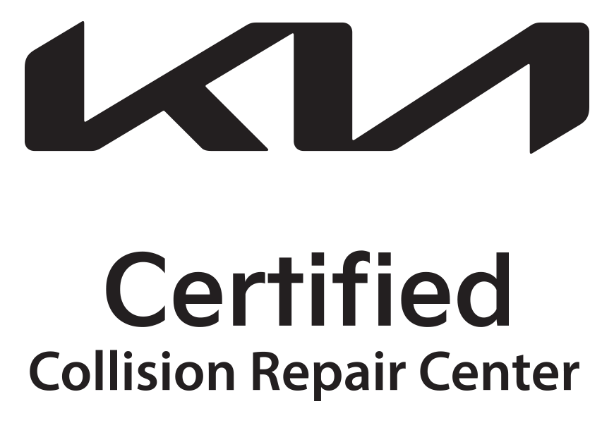 Kia Certified Collision Repair Center logo with Kia text at the top and 'Certified Collision Repair Center' beneath it.