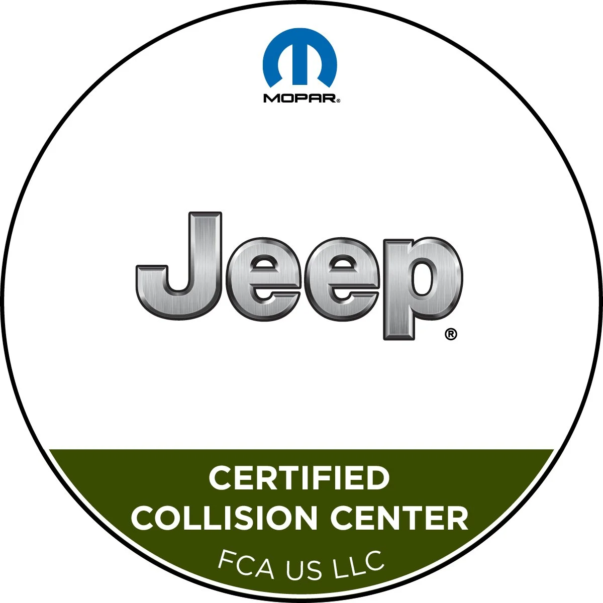Jeep Certified Collision Center logo with Mopar branding at the top.