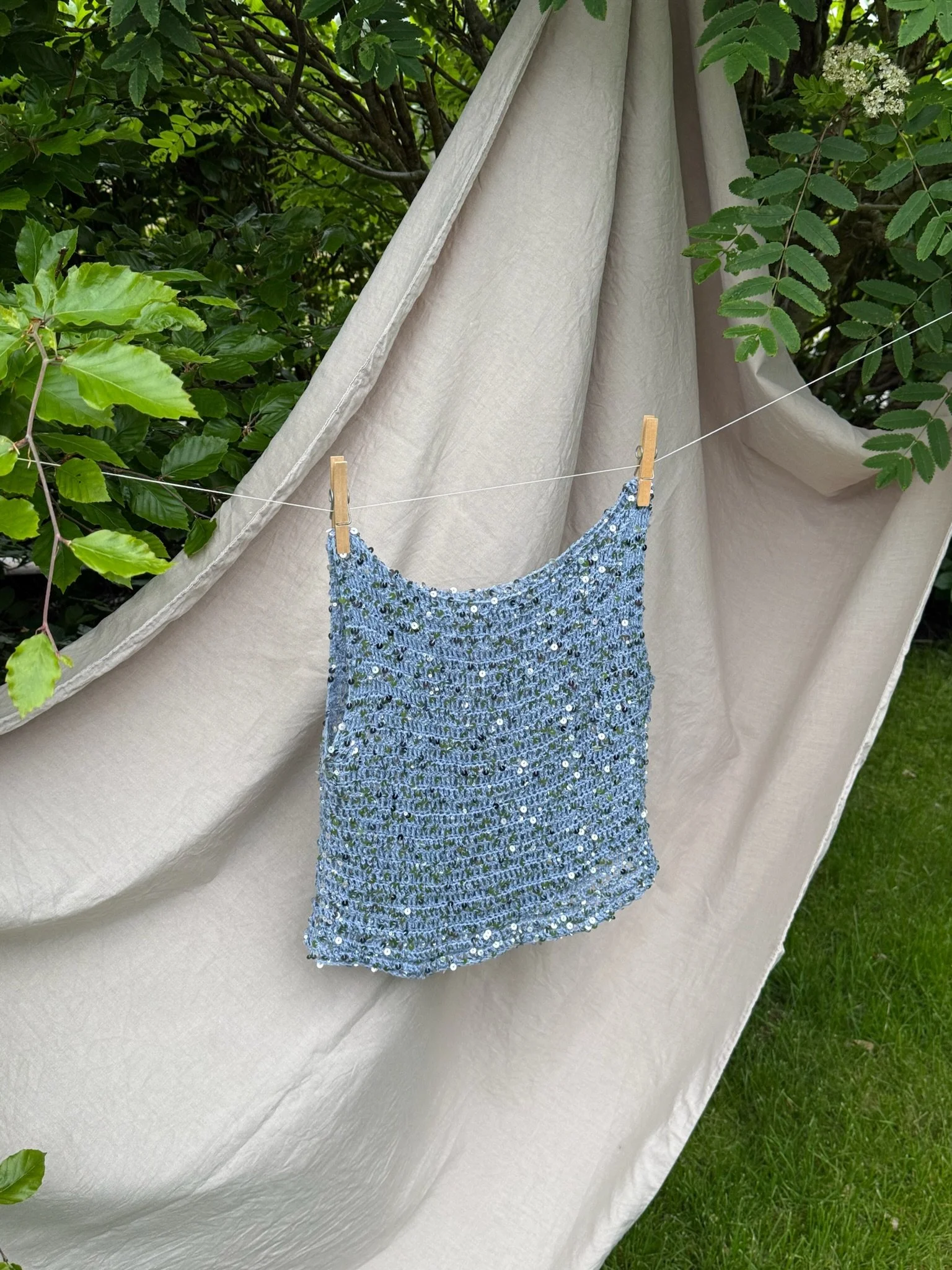 sequin top in sky blue