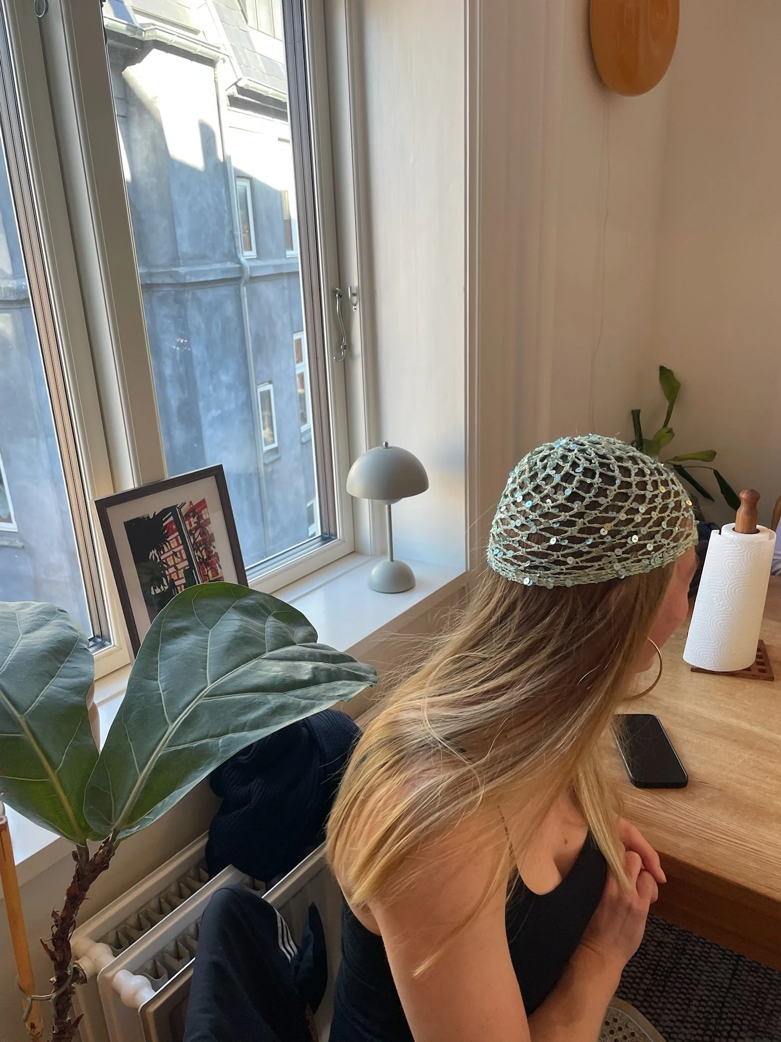 sequin mesh hat in blue mint