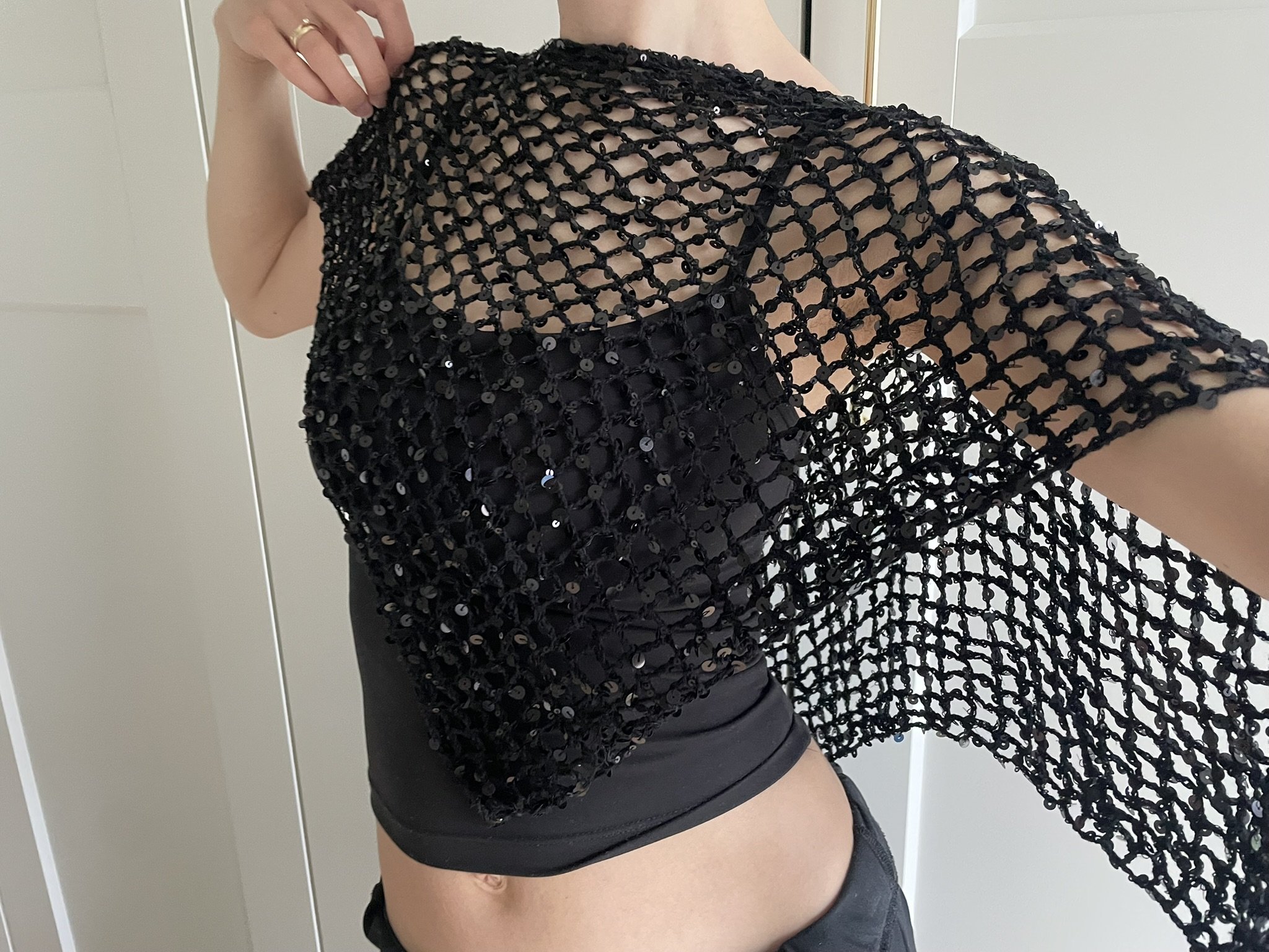sequin poncho in black