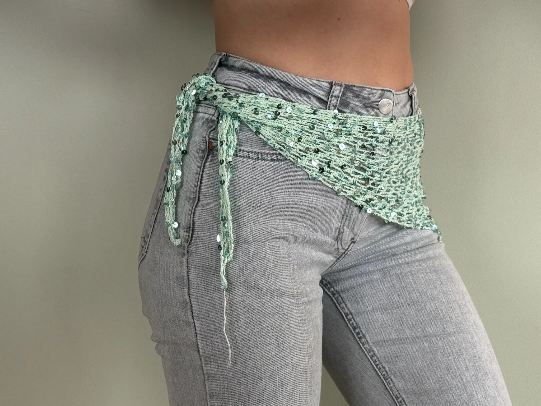 sequin hip scarf in blue mint