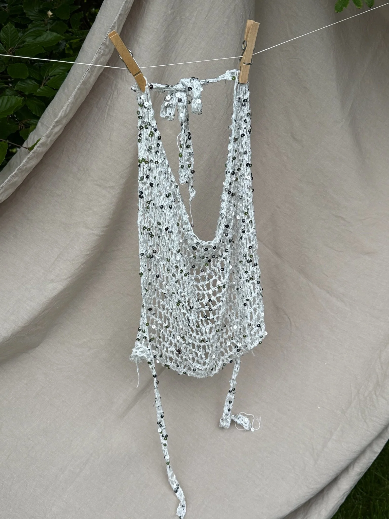 sequin halter top in white silver