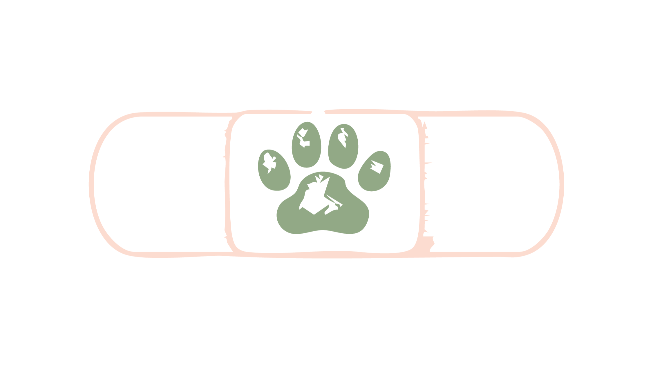 Illustration of a capsule pill with green and black paw print design on it.