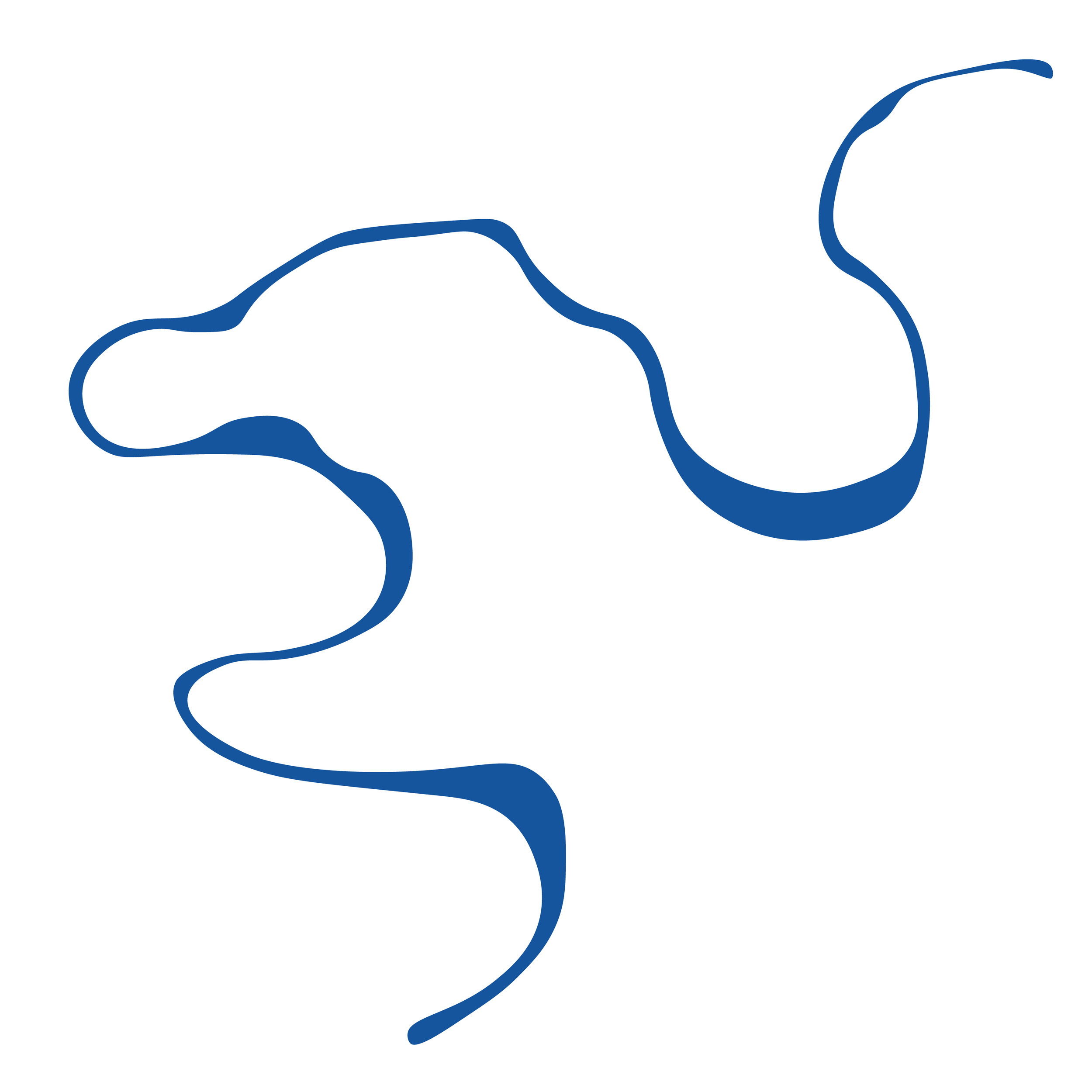 Diagram of a winding river path in shades of blue with white outline on a black background.