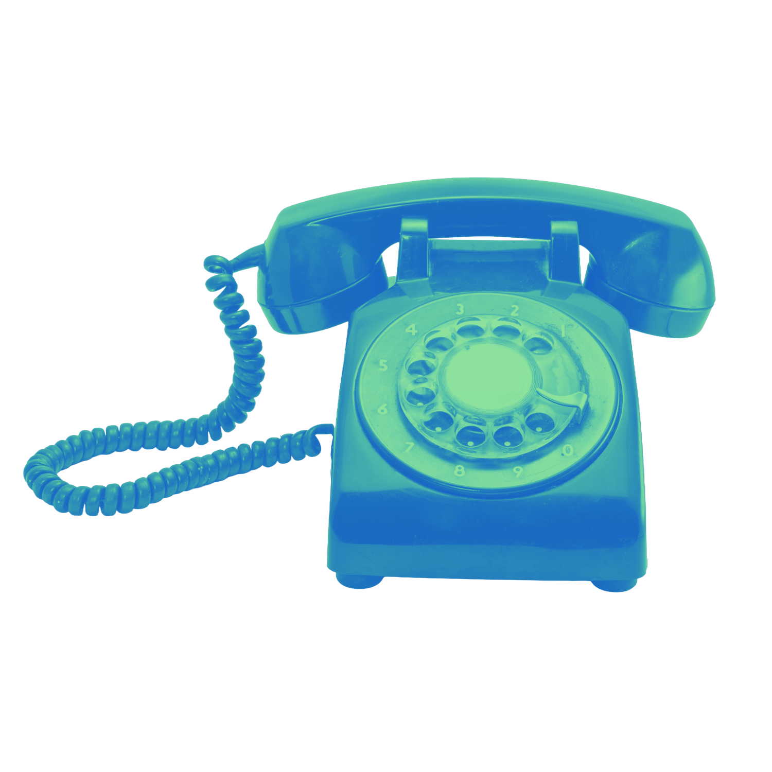 Colourized retro rotary telephone with a coiled cord.