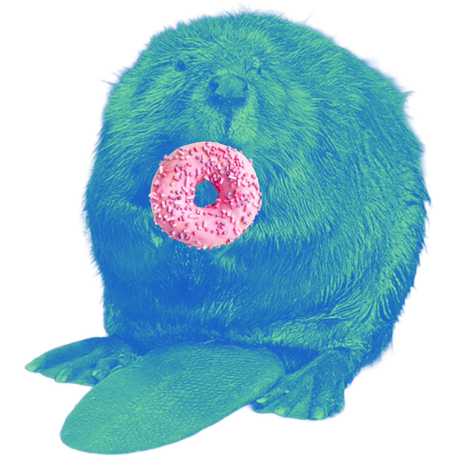 beaver eating a pink donut