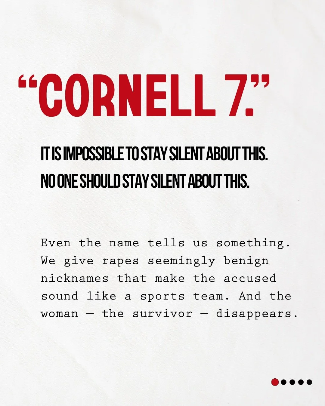 It is impossible to stay silent about this. NO ONE should stay silent about this.⁣
⁣
&ldquo;𝐂𝐨𝐫𝐧𝐞𝐥𝐥 𝟕.&rdquo; ⁣
⁣
Even the name tells us something. We give rapes seemingly benign nicknames that make the accused sound like a sports team. And t