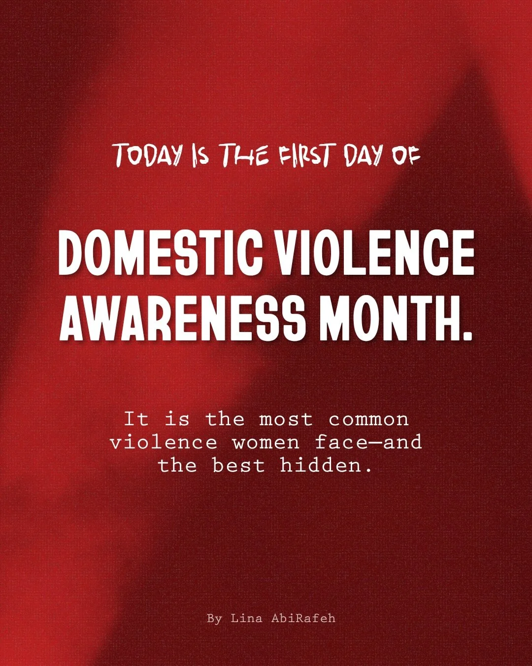 Today is the first day of 𝐃𝐨𝐦𝐞𝐬𝐭𝐢𝐜 𝐕𝐢𝐨𝐥𝐞𝐧𝐜𝐞 𝐀𝐰𝐚𝐫𝐞𝐧𝐞𝐬𝐬 𝐌𝐨𝐧𝐭𝐡.⁣⁣⁣⁣⁣
⁣⁣⁣⁣⁣
Domestic violence is the most common violence women face. It is also the best hidden.⁣⁣⁣⁣⁣
⁣⁣⁣⁣⁣
It happens behind closed doors, in homes that look 