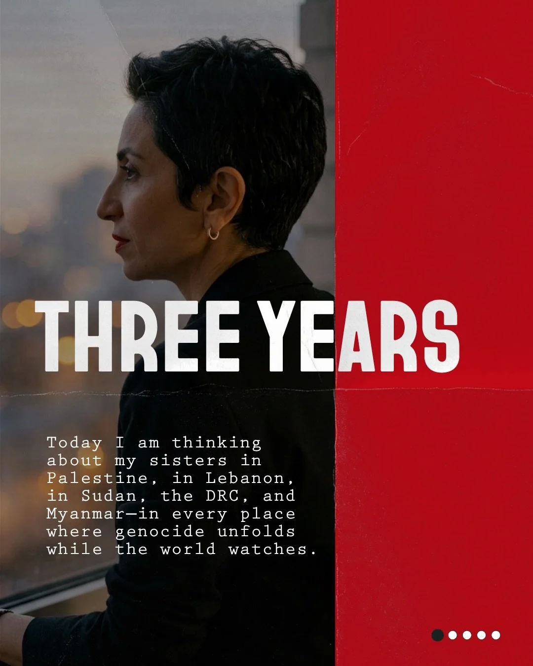 Three years. Today I am thinking about my sisters in Palestine, in Lebanon, in Sudan, in the Democratic Republic of Congo, in Myanmar... ⁣⁣
⁣⁣
...in every place where genocide is unfolding right now while the world watches.⁣⁣
⁣⁣
I am thinking about t