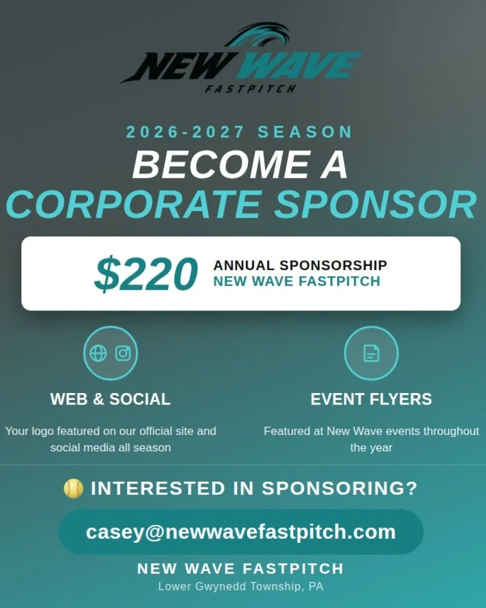 🥎 Calling all local businesses! New Wave Fastpitch is looking for corporate sponsors for the 2026-2027 season!

For just $220, your business gets:
✅ Logo featured on our official website
✅ Logo featured across our social media all season
✅ Featured 