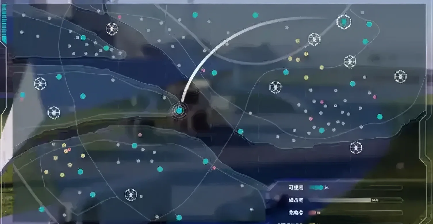 A digital graphic depicting a space or galaxy scene with various interconnected elements, circles, and lines in blue, white, and yellow, resembling a scientific or futuristic interface.