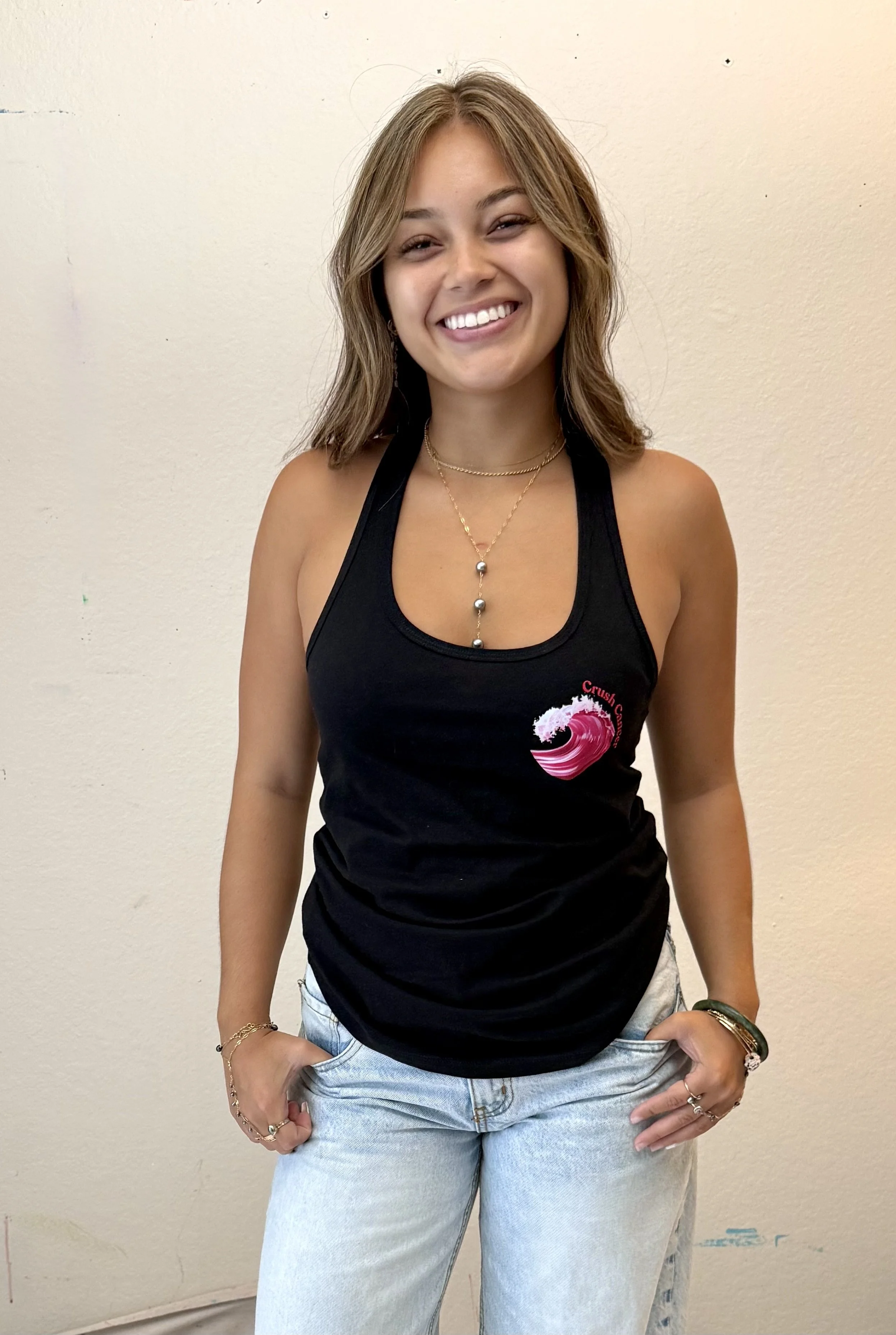 Women's Racerback Crush Cancer Logo Tank Top in White or Black