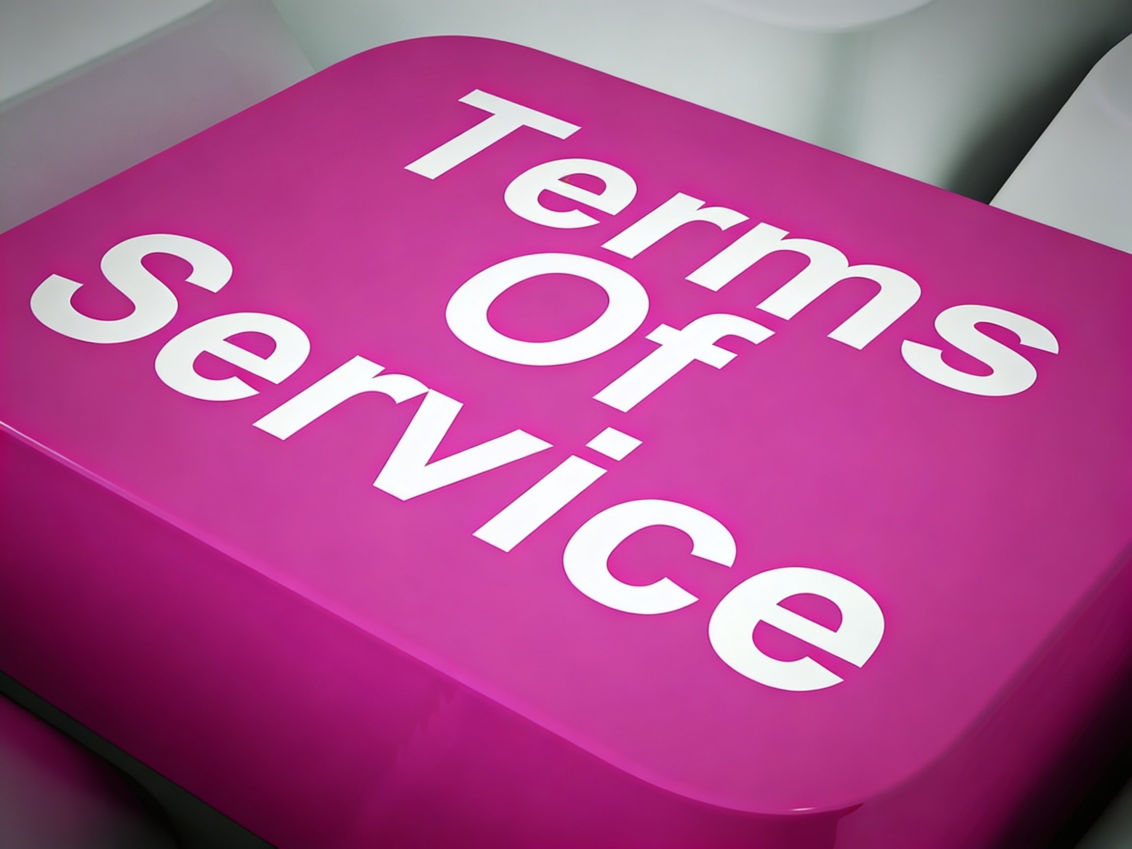 Close-up of a pink object with the white text 'Terms of Service visible on it.