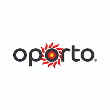 Oporto logo with a black lowercase 'oporta' text and a red sunburst symbol behind the 'o'.