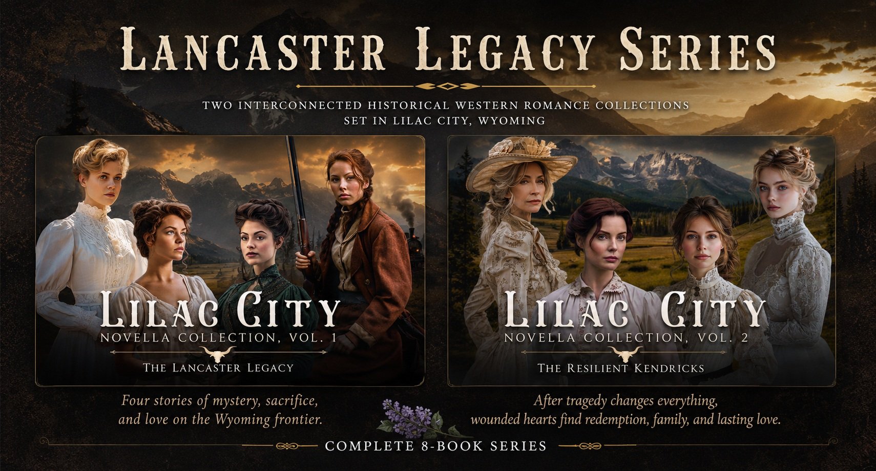 Covers of the Lilac City Novella Series by Donna K. Weaver - two interconnected historical western romance collections set in Lilac City, Wyoming