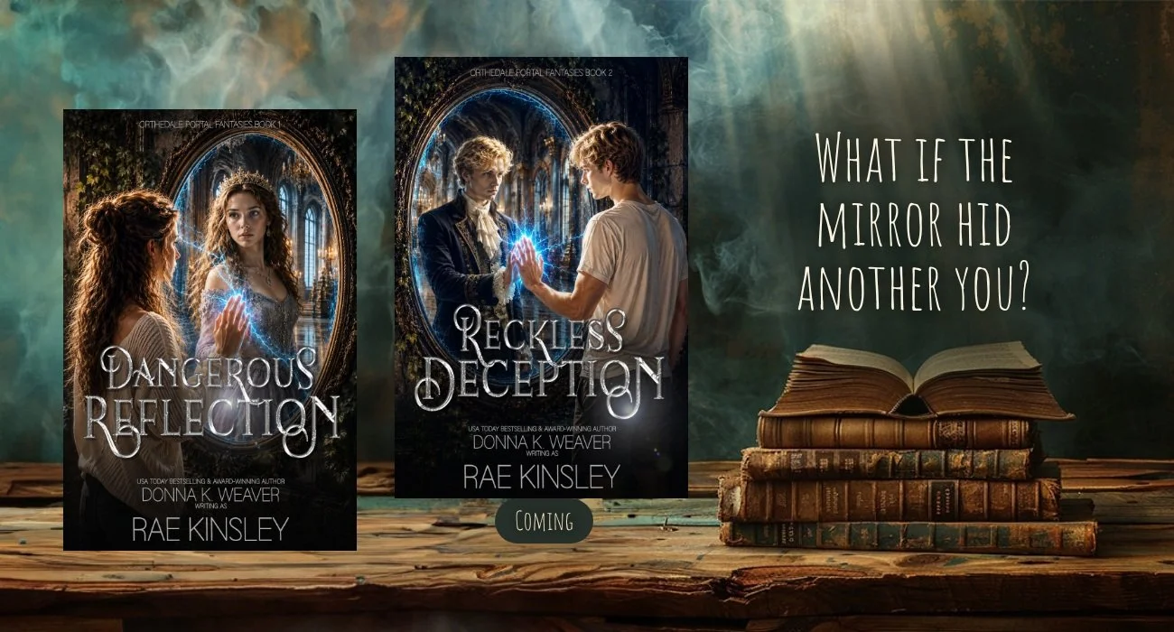 Covers for the Orthedale Portal Fantasy Series by Rae Kinsley - What if the mirror had another you?