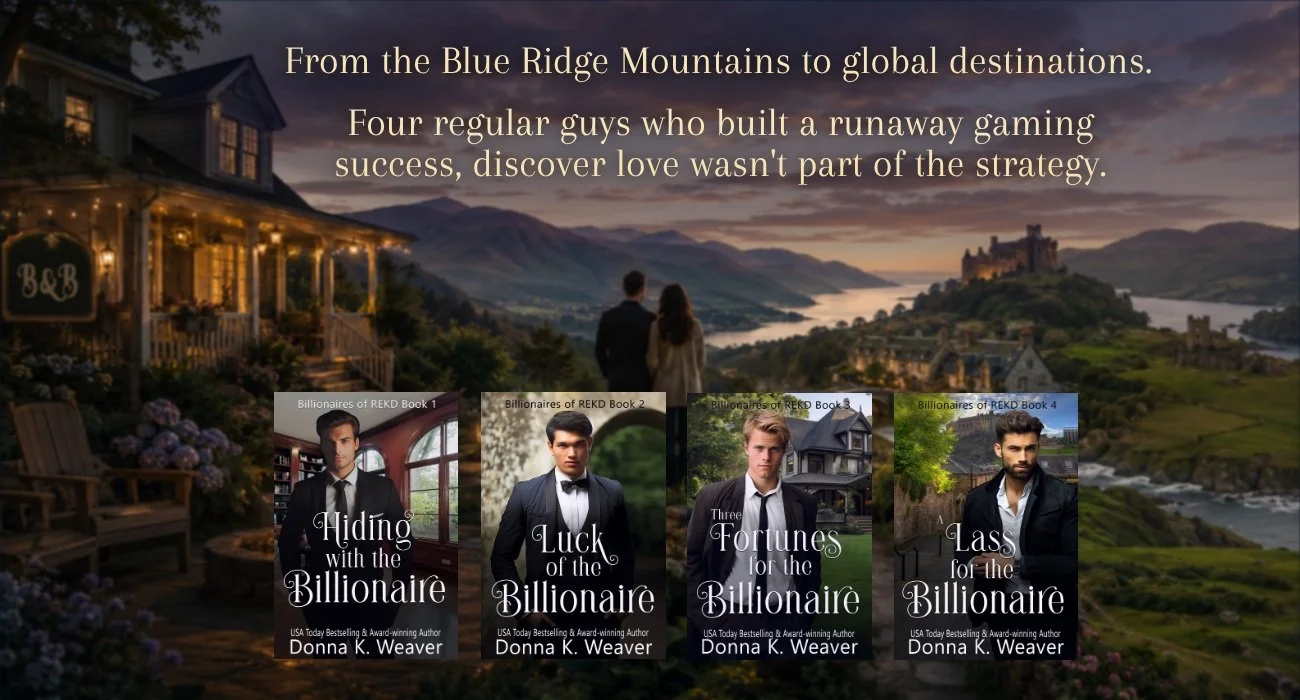 Covers for the books in the Billionaires of REKD Series by Donna K. Weaver - Four regular guys who built a runaway gaming success, discover that love wasn't part of the strategy.