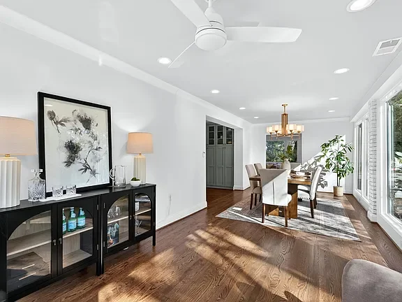Bright dining room, professionally staged by VIBE Designs in Greenville, SC.