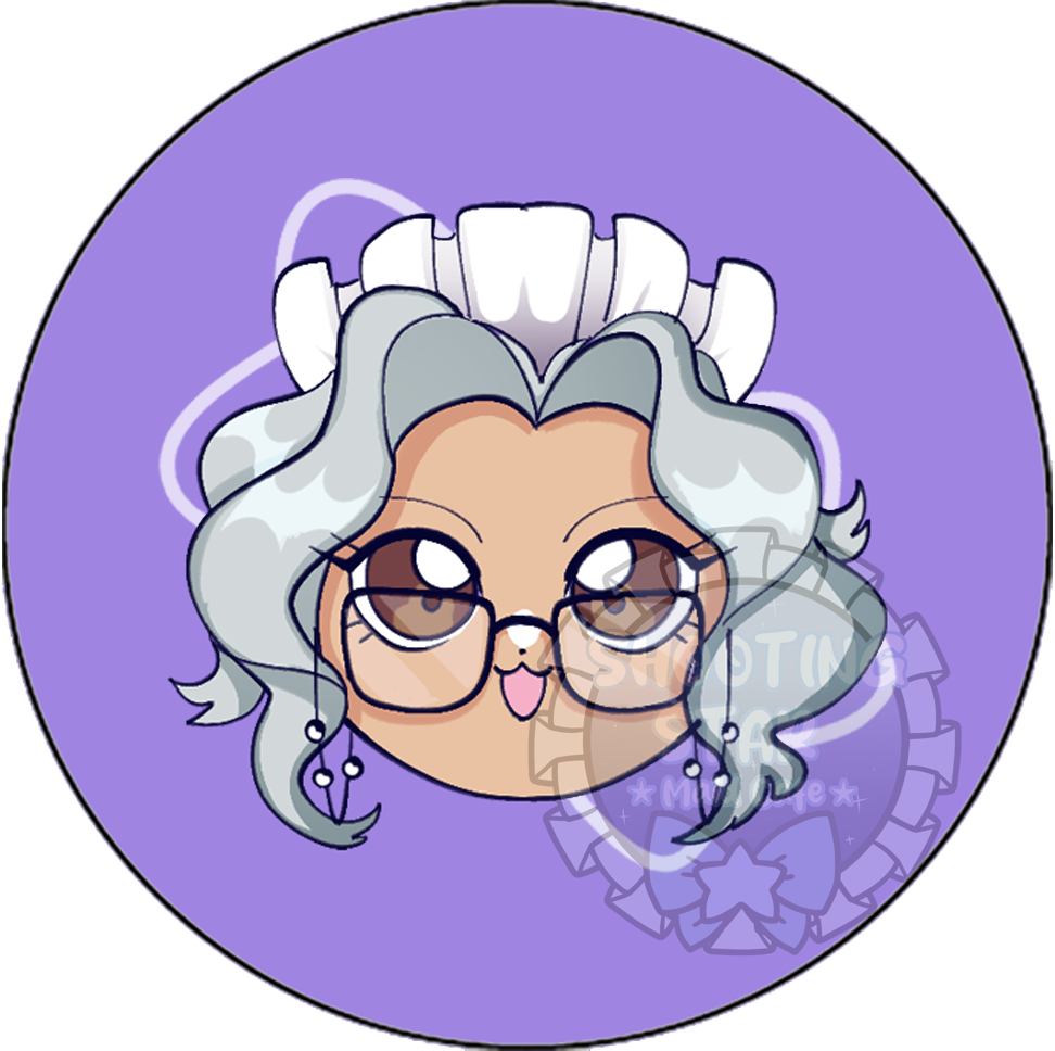 Cartoon illustration of a girl with gray hair, glasses, and reindeer antlers, against a purple background with a holiday theme.