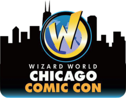 Wizard World Chicago Comic Con logo with a stylized 'W' and a city skyline background.