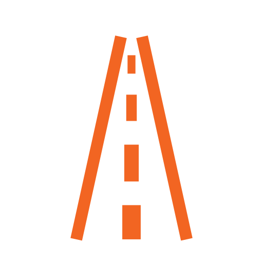 Icon of a road with dashed lines and side lanes, representing a highway or multi-lane road.