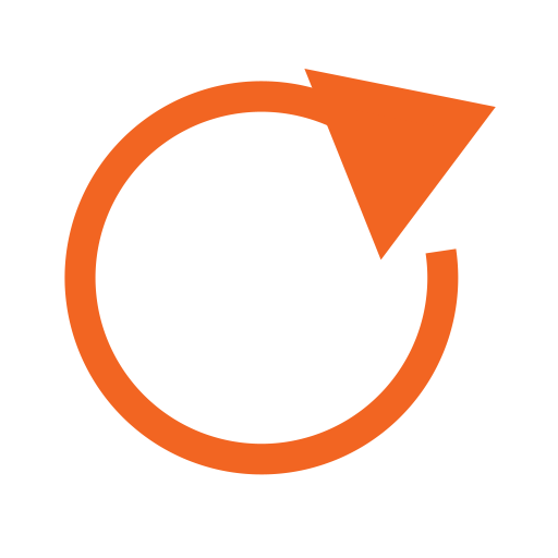 Orange circular arrow pointing clockwise on a black background.