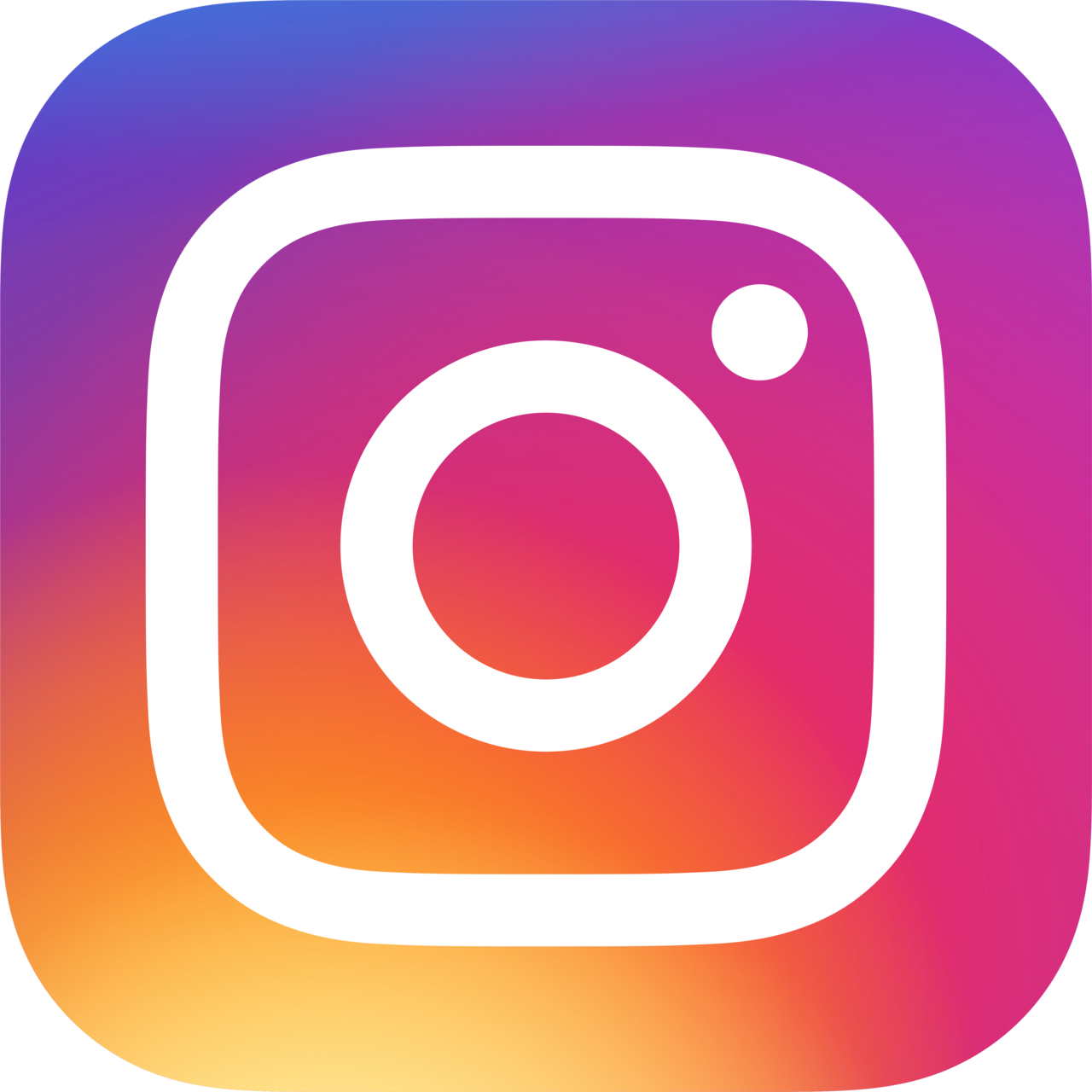 Instagram logo with a white camera icon on a colorful gradient background of purple, pink, orange, and yellow.