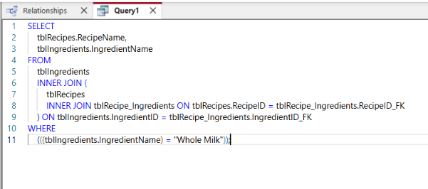 SQL: Recipes by Ingredient Query