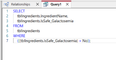 SQL: Unsafe Ingredients for Galactosemia Query