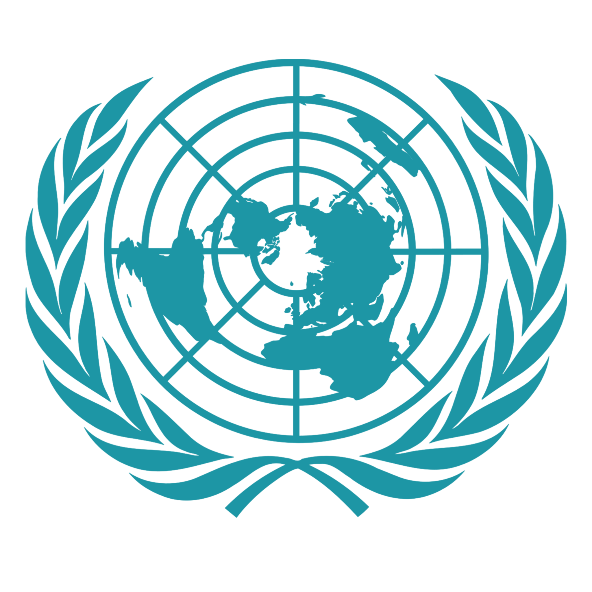 United Nations emblem with a world map surrounded by olive branches
