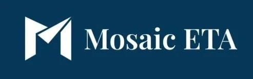 Logo for Mosaic ETA featuring a stylized 'M' and the text 'Mosaic ETA' on a dark blue background.